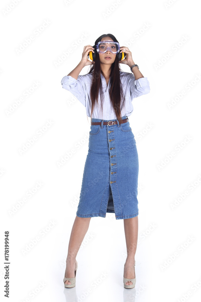Beautiful Asian Architect Engineer woman in blue shirt Beautiful Asian Architect Engineer woman in blue shirt