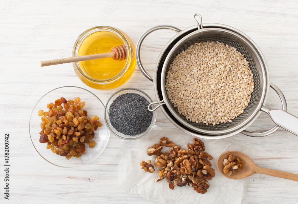 The preparation of ingredients for Christmas porridge Stock Photo
