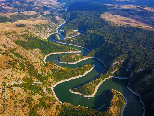 Aerial view of mountain river Uvac in Serbia photo