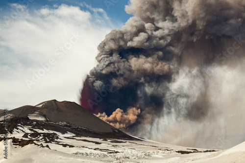 Erupting Etna volcano, Nicolosi, Sicily, Italy