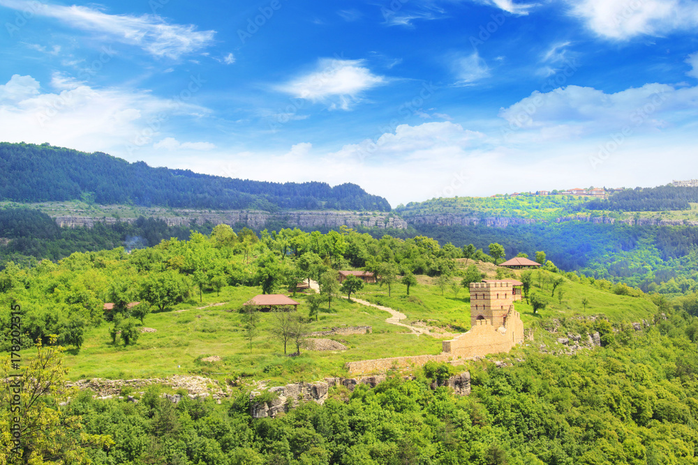 Beautiful view of the ancient fortress Tsarevets in the mountains, in Veliko Tirnovo, Bulgaria