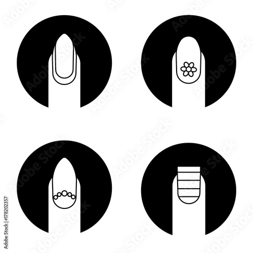 Manicure glyph icons set