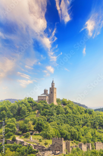 Beautiful view of the ancient fortress Tsarevets in the mountains, in Veliko Tirnovo, Bulgaria