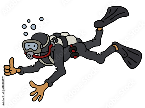 Funny diver in a black neoprene