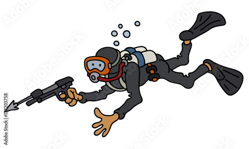 Funny diver with the harpoon