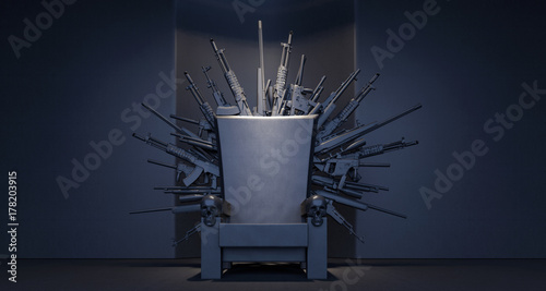 Throne made from weapons 3D Rendering photo
