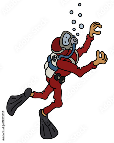 Funny diver in a red neoprene