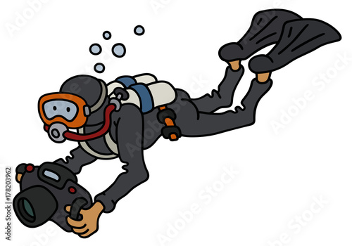 Funny diver with a camera