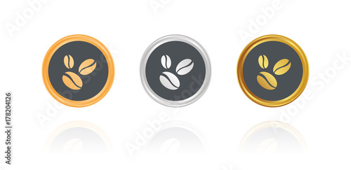 Kaffeebohnen - Bronze, Silber, Gold Buttons