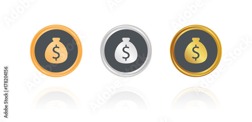 Geldsack Dollar - Bronze, Silber, Gold Buttons