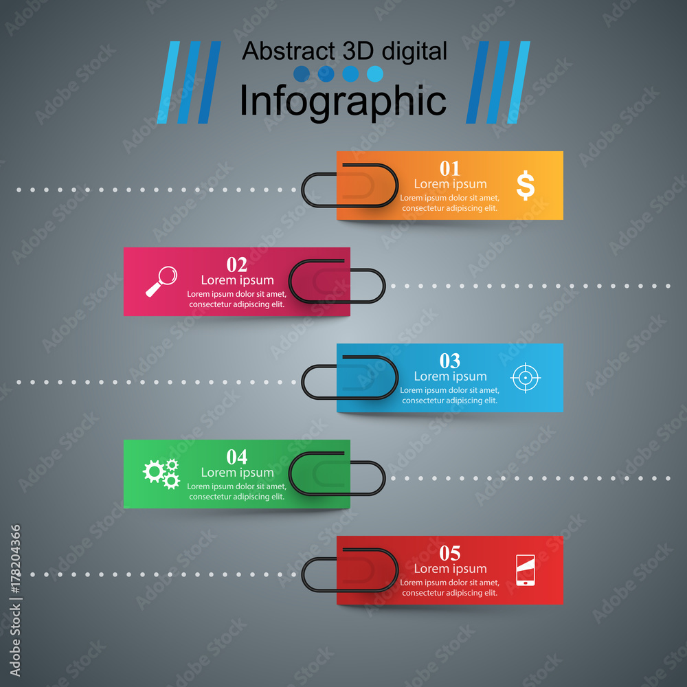 3D infographic design template and clip, pin icons. Vector, eps 10
