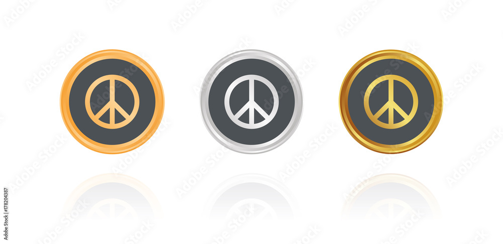 Peace Zeichen - Bronze, Silber, Gold Buttons