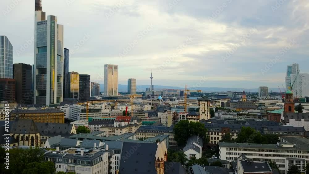 aerial view of business area in Frankfurt city with skyscrapers aerial view of business area in Frankfurt city with skyscrapers