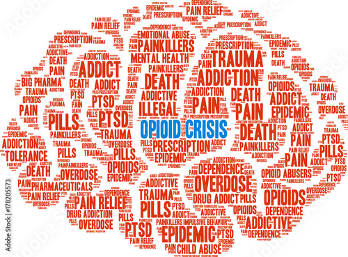 Opioid Crisis Word Cloud on a white background. 