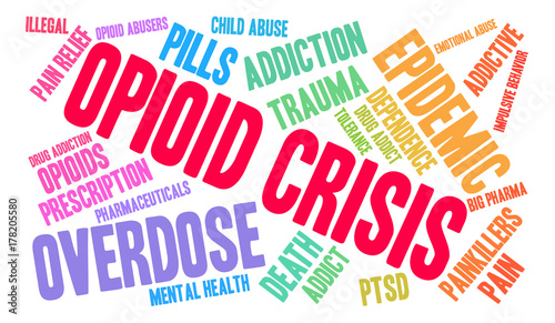 Opioid Crisis Word Cloud on a white background. 