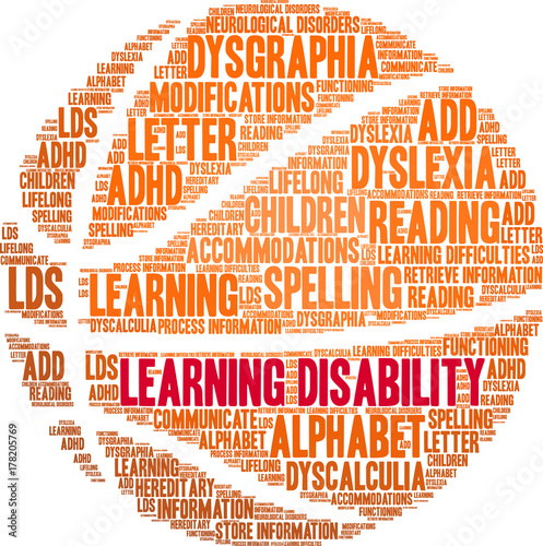 Learning Disability Word Cloud on a white background. 