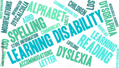 Learning Disability Word Cloud on a white background. 