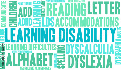 Learning Disability Word Cloud on a white background. 