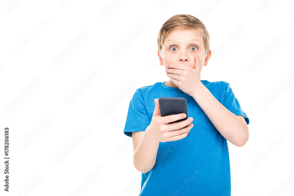 shocked boy with smartphone shocked boy with smartphone