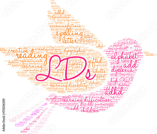 LDs Learning Difficulties Word Cloud on a white background. 