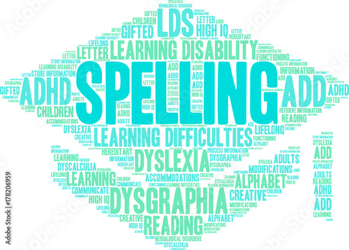 Spelling Word Cloud on a white background. 