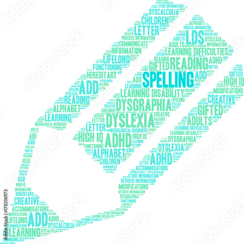 Spelling Word Cloud on a white background. 