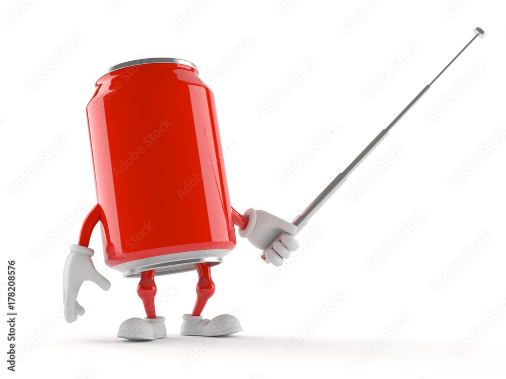 Fototapeta premium Soda can character holding pointer stick