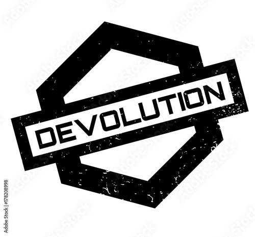 Devolution rubber stamp. Grunge design with dust scratches. Effects can be easily removed for a clean, crisp look. Color is easily changed.