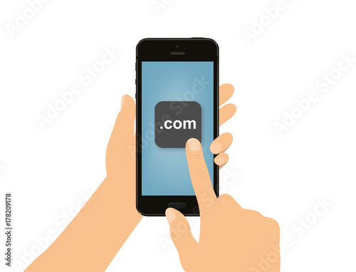 Hand tippt auf Smartphone - .com