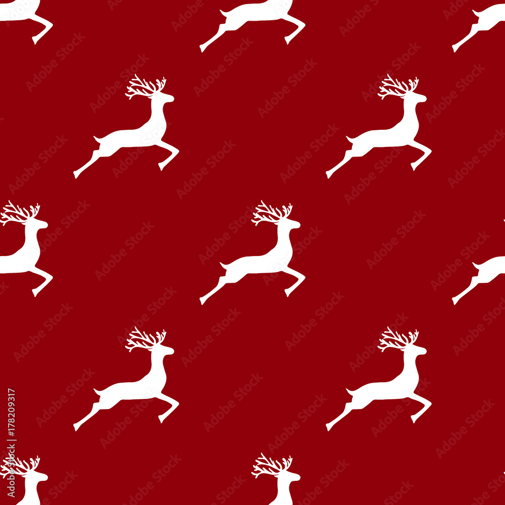 Seamless pattern, reindeer on a red background