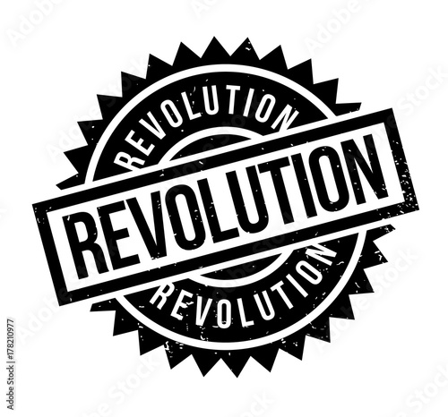 Revolution rubber stamp. Grunge design with dust scratches. Effects can be easily removed for a clean, crisp look. Color is easily changed.