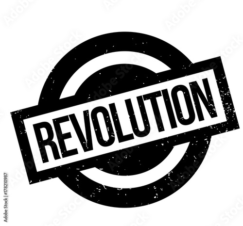 Revolution rubber stamp. Grunge design with dust scratches. Effects can be easily removed for a clean, crisp look. Color is easily changed.