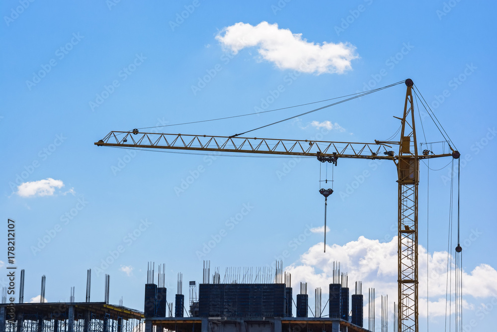 Construction crane builds new building