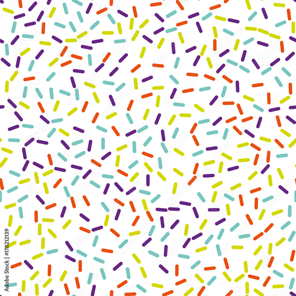 Festival seamless pattern with confetti or donut's glaze, sprinkles. Repeating background, vector illustration