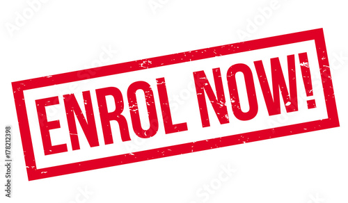 Enrol Now rubber stamp. Grunge design with dust scratches. Effects can be easily removed for a clean, crisp look. Color is easily changed.