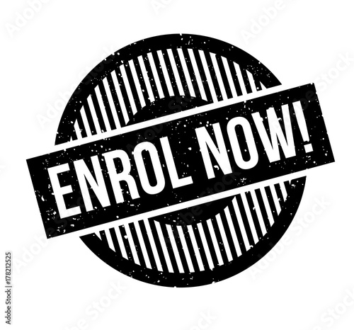 Enrol Now rubber stamp. Grunge design with dust scratches. Effects can be easily removed for a clean, crisp look. Color is easily changed.