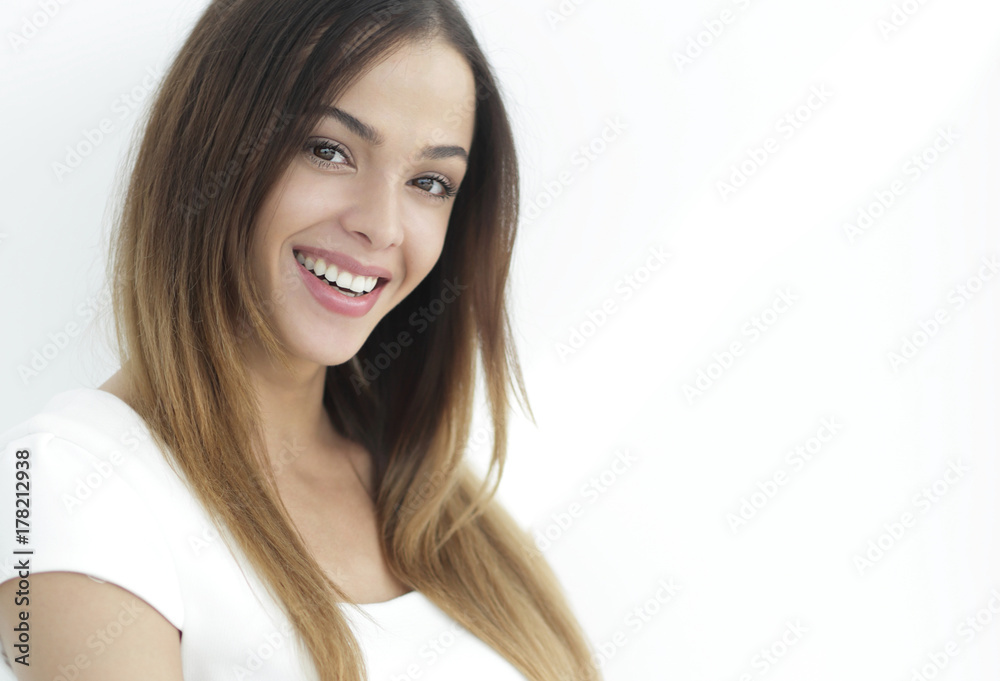 Happy business woman smiling - isolated over a white background Happy business woman smiling - isolated over a white background