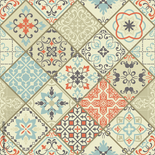 Vector set of Portuguese tiles. Beautiful colored patterns for design and fashion. Azulejo, Talavera, Moroccan ornaments in four different color combination