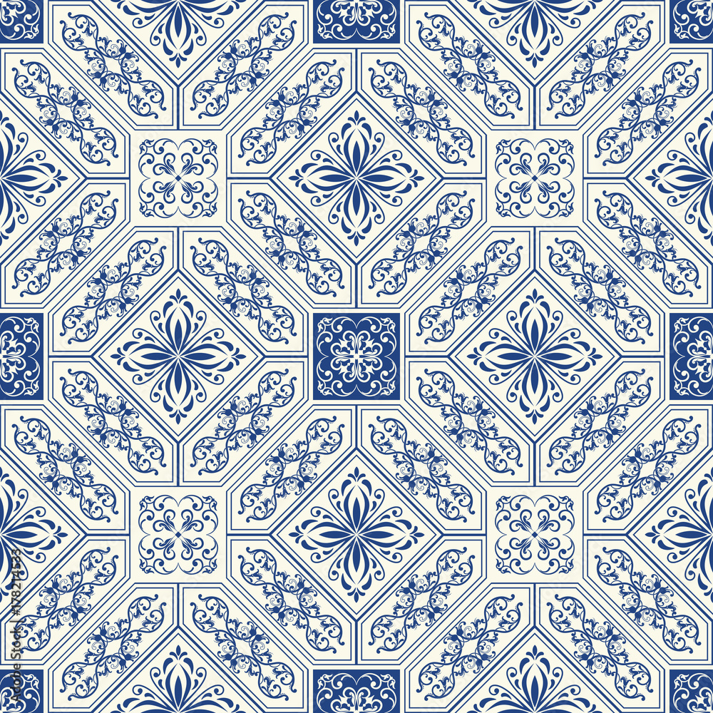 Vintage tiles intricate details for a decorative look. Seamless retro vector. Ceramic paint floor, ornament Collection Patchwork Pattern Colorful Painted tin Illustration background Pattern.