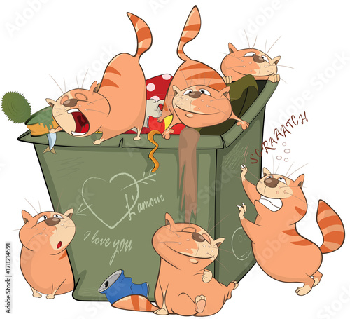 Illustration of a Cats and Waste Container