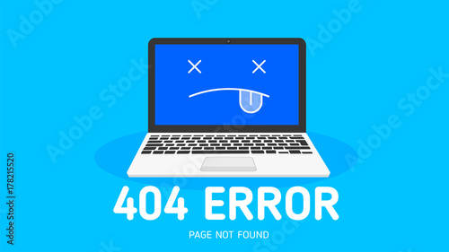 404  error not found page flat design with blue  background vector design