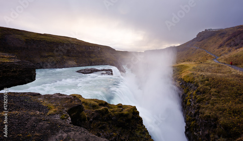 Gullfoss waterfall in sunset  Iceland