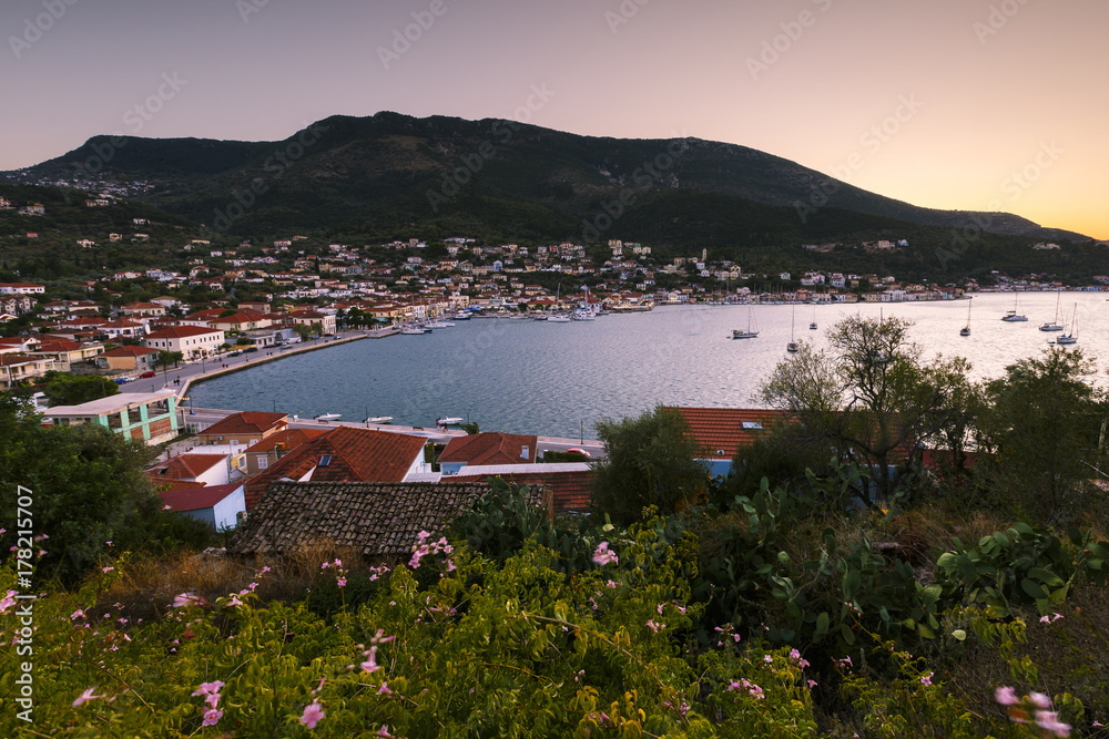 Vathy village and view of Molos Gulf in Ithaca island, Greece.
