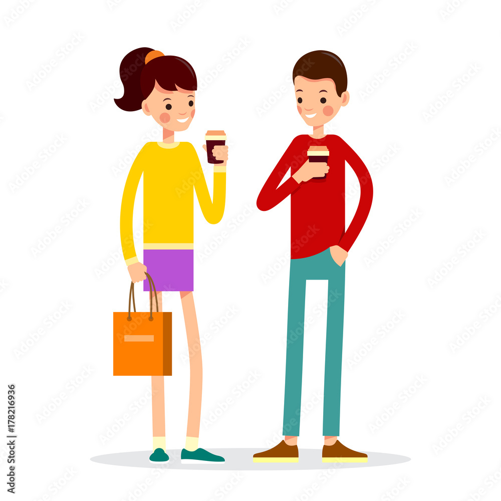 Man and woman are standing drinking hot drink