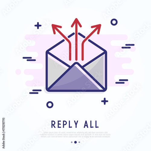 All reply thin line icon. Envelope with three arrows. Modern vector illustration.