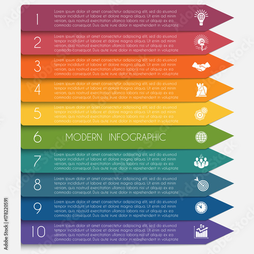 Template infographic horizontal colorful arrows lines 10 positions