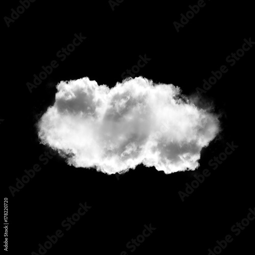 Single cloud isolated over black background, realistic cloud shape 3D illustration