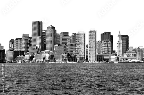 Boston skyline in black and white on a white background