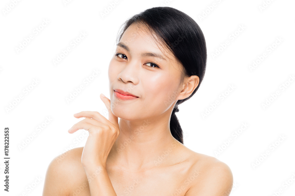 Beautiful woman face close up portrait studio on white background Beautiful woman face close up portrait studio on white background