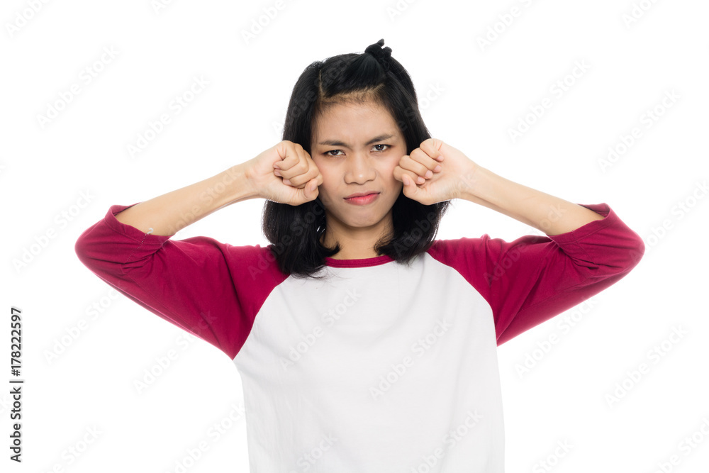 Portrait of a crying asian woman. Isolated on white background Portrait of a crying asian woman. Isolated on white background